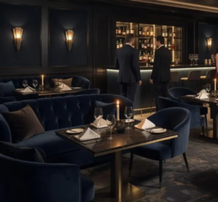 Elegáns lounge hangulatú bár esti esemény közben a VBA-ben