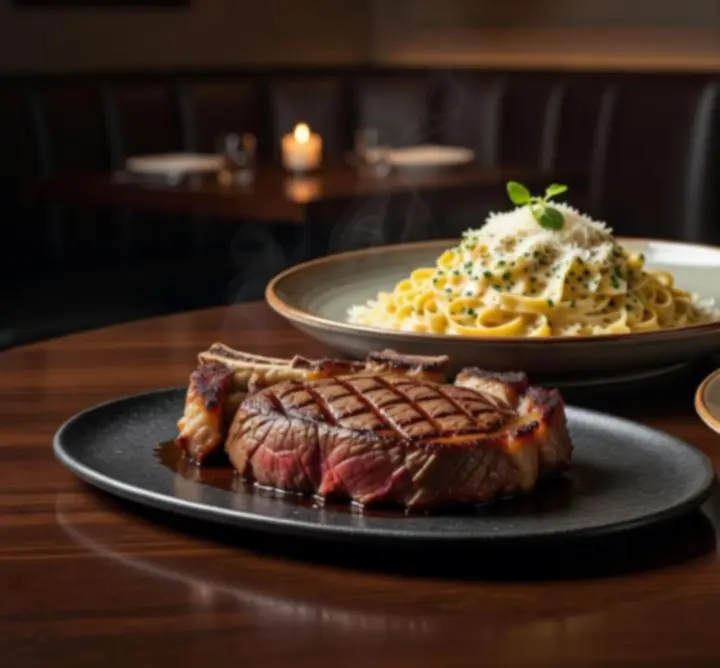Prémium grill és főételek közelről egy elegáns lounge környezetben